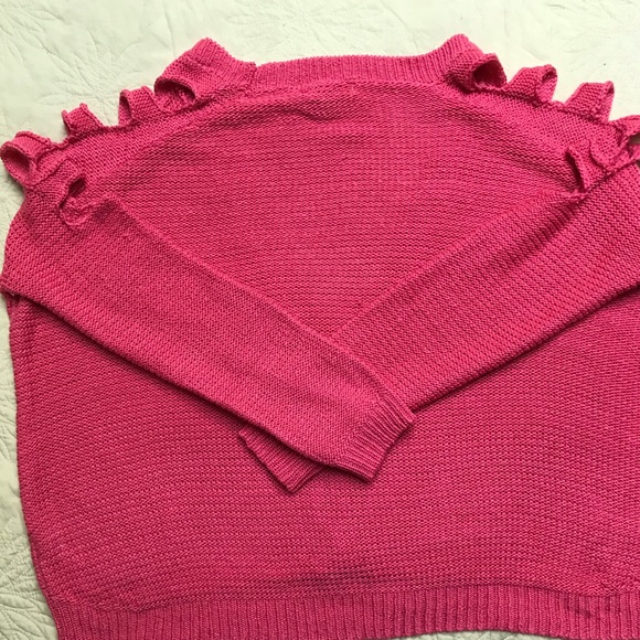 Pink Sweater with Peek-a-Boo arms Size: Large - Picture 7 of 7
